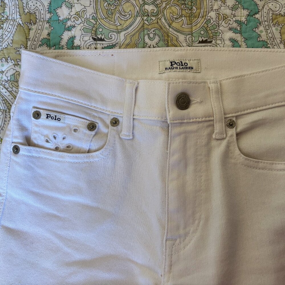 Vintage Ralph Lauren Polo Jeans - White, 25R, eyelet detail and scalloped hem